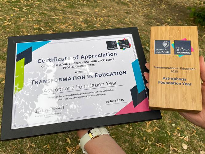 Astrophoria Foundation Year OLLIEs 2025 certificate and award