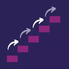 A series of steps going up, left to right, with arrows going up the stairs.