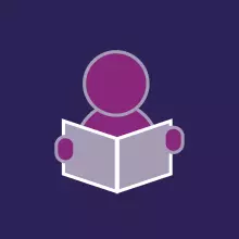 Basic cartoon graphic of a person reading a book